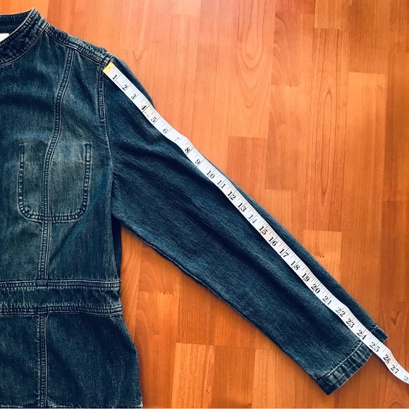 LIZ CLAIBORNE | Jean Jacket Blazer w/ Brass Buttons & Mandarin Collar Size L - Picture 14 of 15